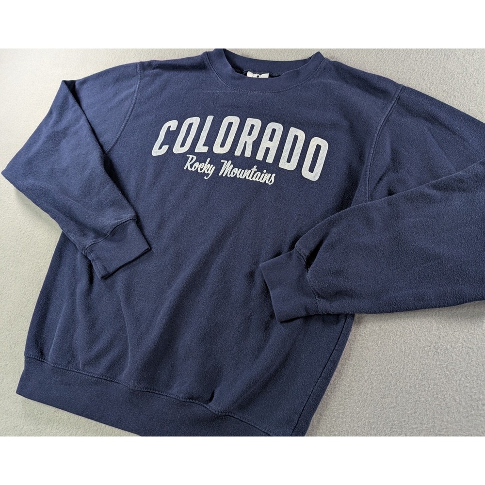 Prairie Mountain Colorado Rocky Mountains Graphic Sweatshirt Small Navy Blue